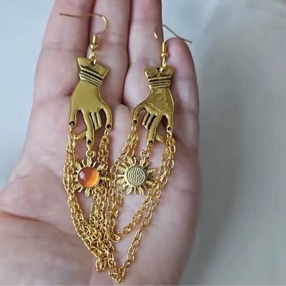 Golden Hand of the Sun Earrings - Picture 3 of 6